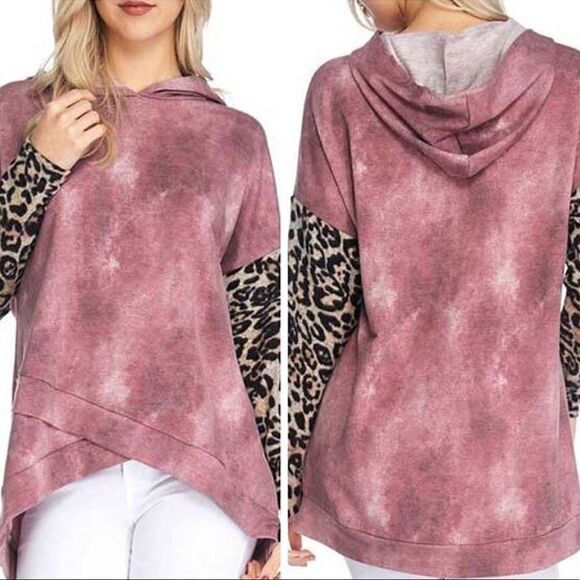 New Women’s Dusty Mauve Hoodie with Leopard Print Size M - Picture 1 of 6